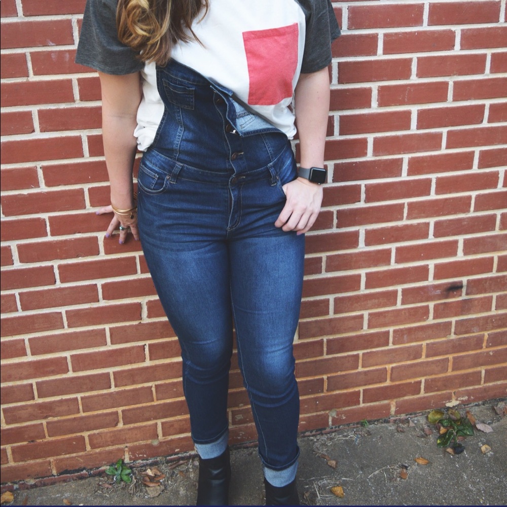 High-Waist Dark Blue Denim Overalls for Women